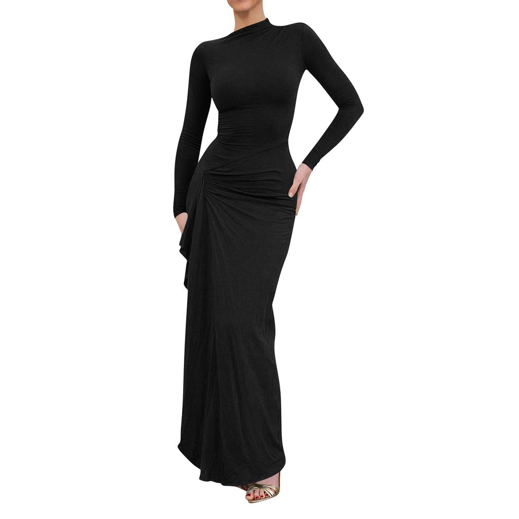 Women's Casual Fashion Long Sleeve Color Slim Waist Dress