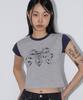 CHICKS Ribbon Kitsch Color Block Cap Sleeve Tee Melange