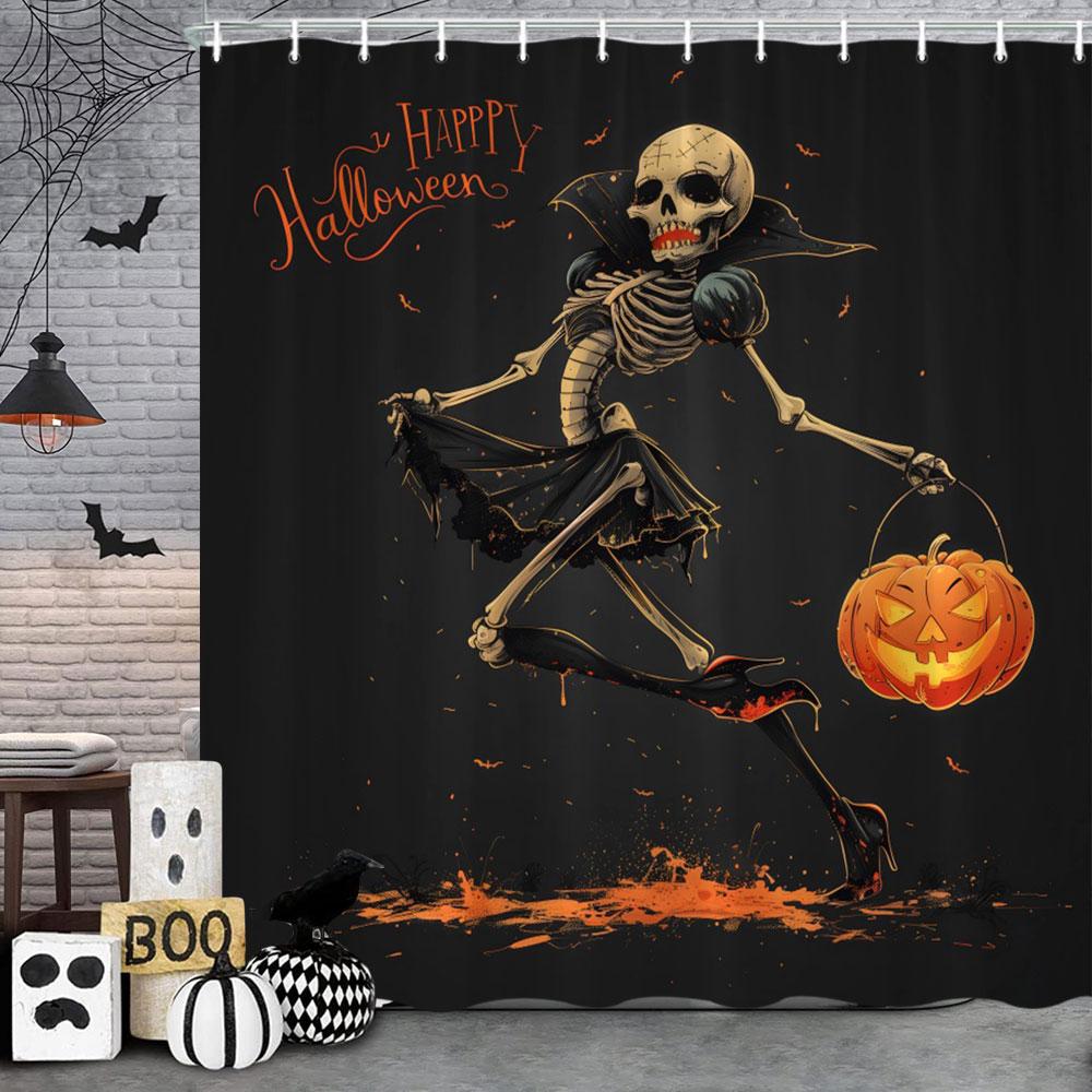 Happy Halloween Shower Curtain Pumpkin Elf Bohemian Butterfly Black Cat Bat Eagle Skull Polyester Shower Curtains Bathroom Dec