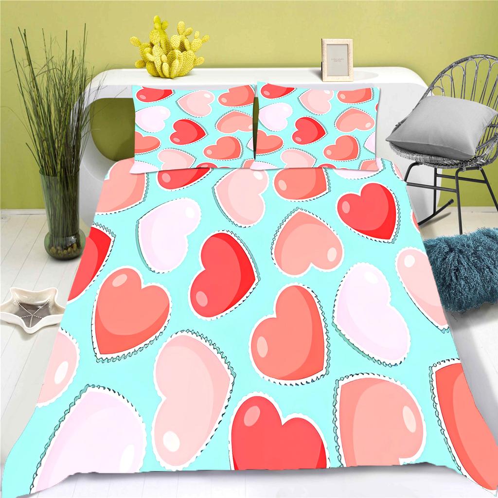 Love Cartoon Duvet Cover 3-Piece Set Bed Room Children Cute Polyester Soft Breathable Comforter Animation Bedding
