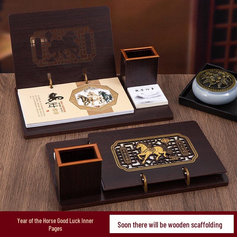 2026 Chinese Wooden Weekly Desk Calendar: Year of the Horse Creative Ornament Gift Set