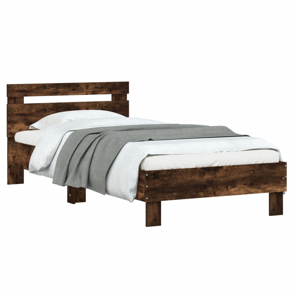 Vidaxl Bed Frame with Headboard, Smoked Oak, 90X200 Cm