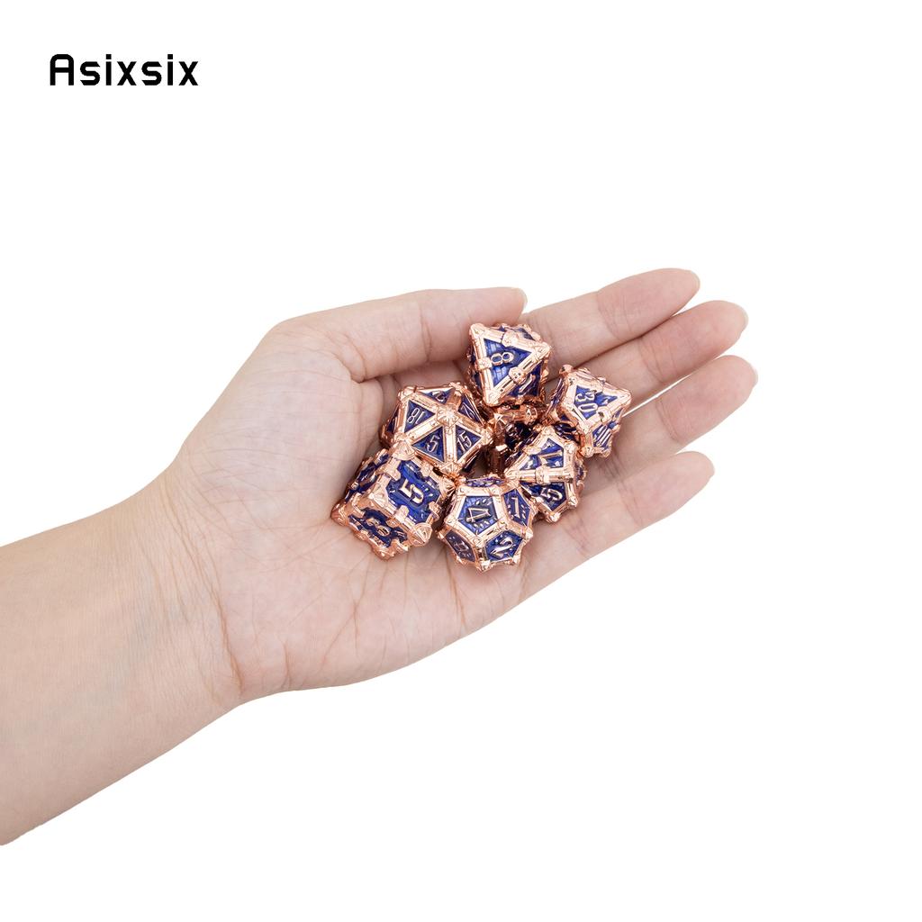 7 Pcs Yellow Blue Flower Metal Dice Solid Metal Polyhedral Dice Set Suitable for Role-Playing RPG Board Game Role-Playing RPG
