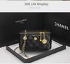 Genuine Leather Camellia Lightweight Diamond Chain Shoulder Bag - Mini Cosmetic Box Style