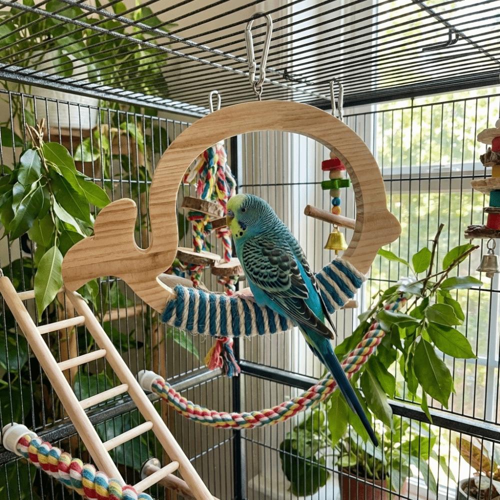 Wear Resistant Parrot Swing Toy Wooden Interactive Bird Toy Parrot Play Rack  Beak Sharpening