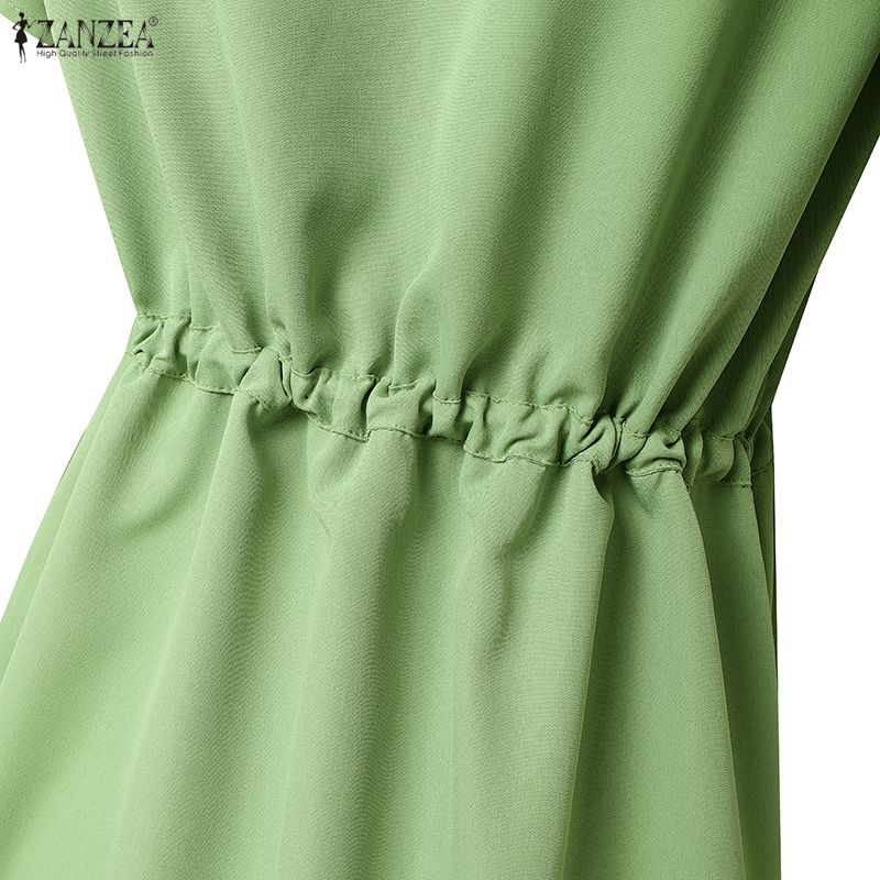 ZANZEA Women Casual Round Neck Solid Color Loose Short Sleeve Dress