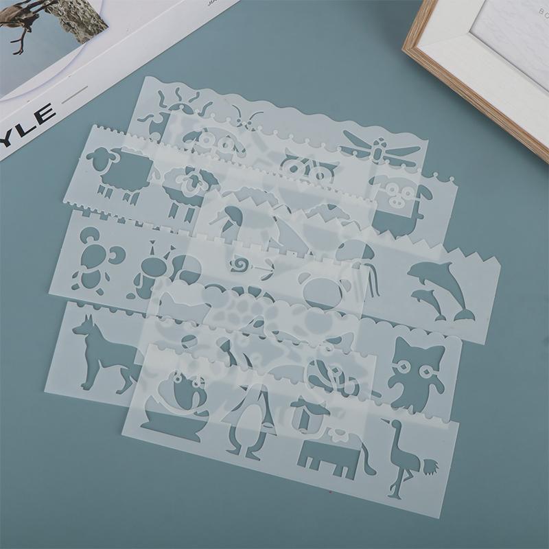8Pcs Letter Wave Animal Shaped Diy Craft Hollow Layering Stencil Paint Template
