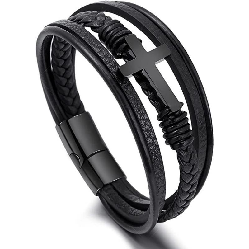 

Браслет Богемный многослойный крест любви с бриллиантами открытый кожаный браслет