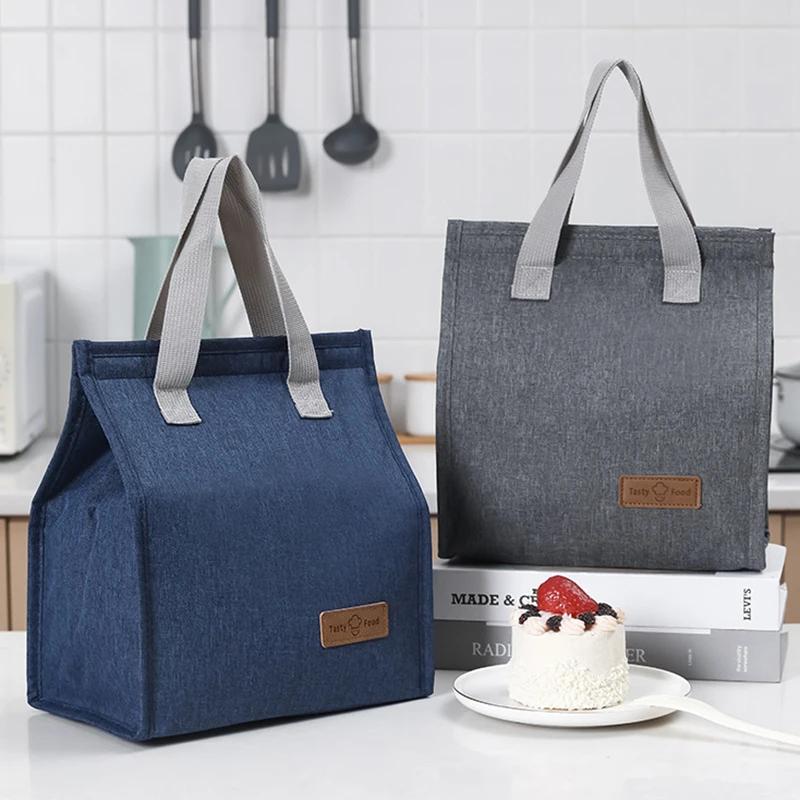 Durable Oxford Insulated Lunch Bag With Leakproof Thermal Lining Handle For Office School Picnic Travel