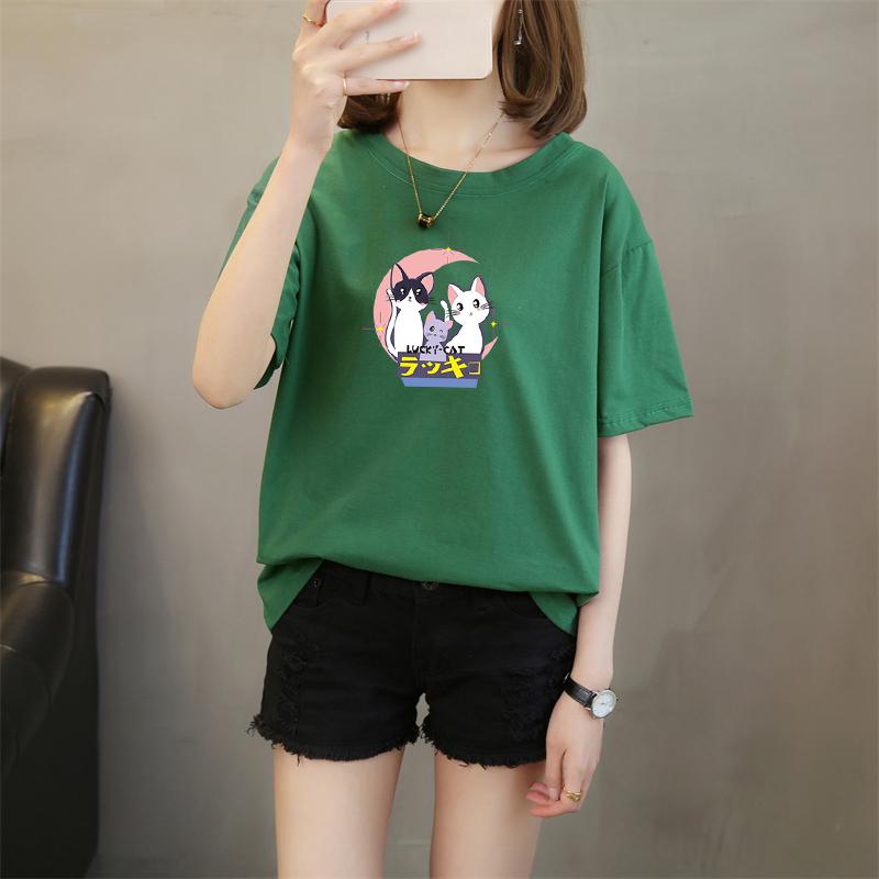 Harajuku tricouri cu mânecă scurtă cu imprimeu drăguț de desene animate pentru femei, vară, bumbac pur, casual, largi, pentru studenți, topuri Y2k pentru femei