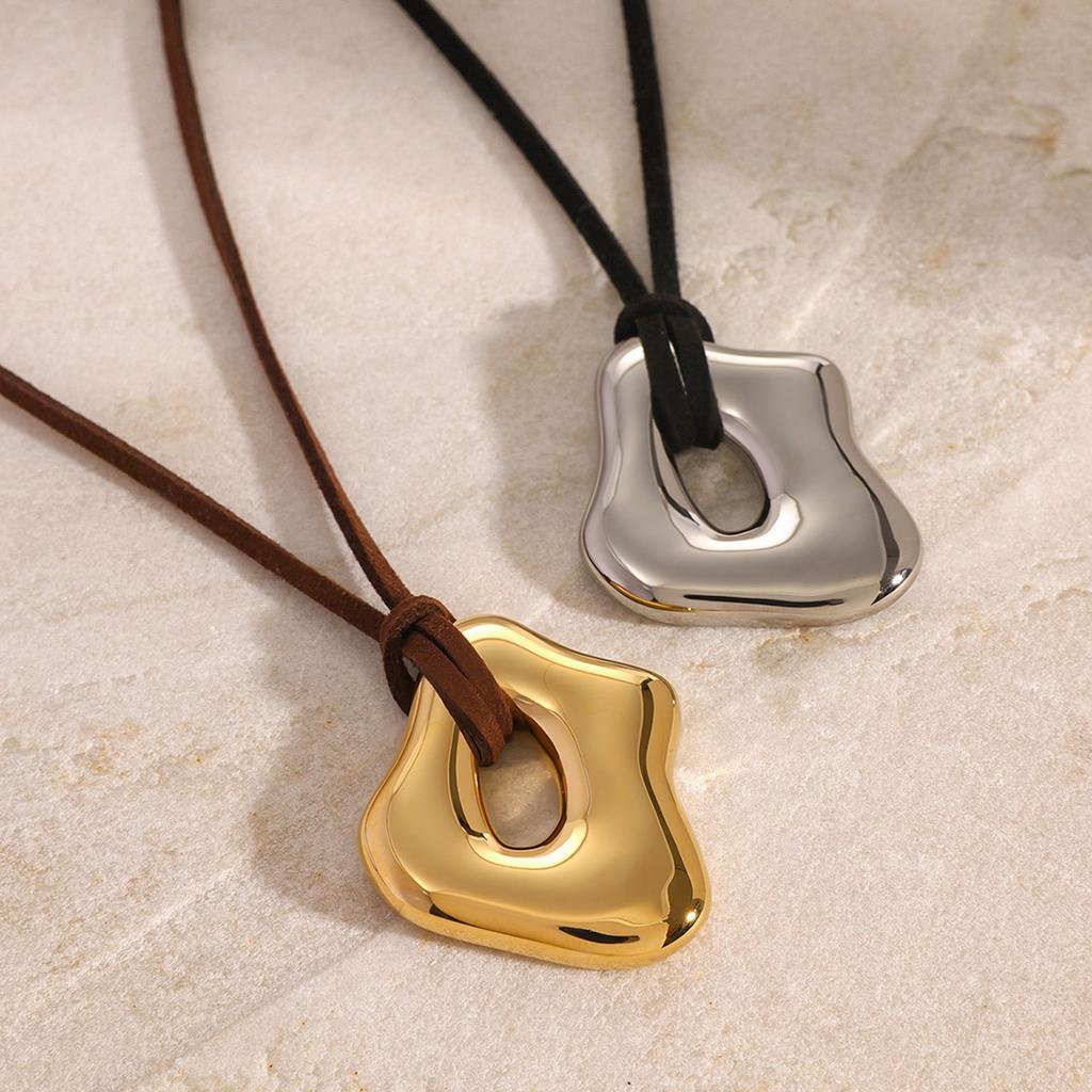 Sophisticated Stainless Steel Waterproof Irregular Geometric Metal Wax Rope Necklace Accessory Fashionable Jewelry Gift