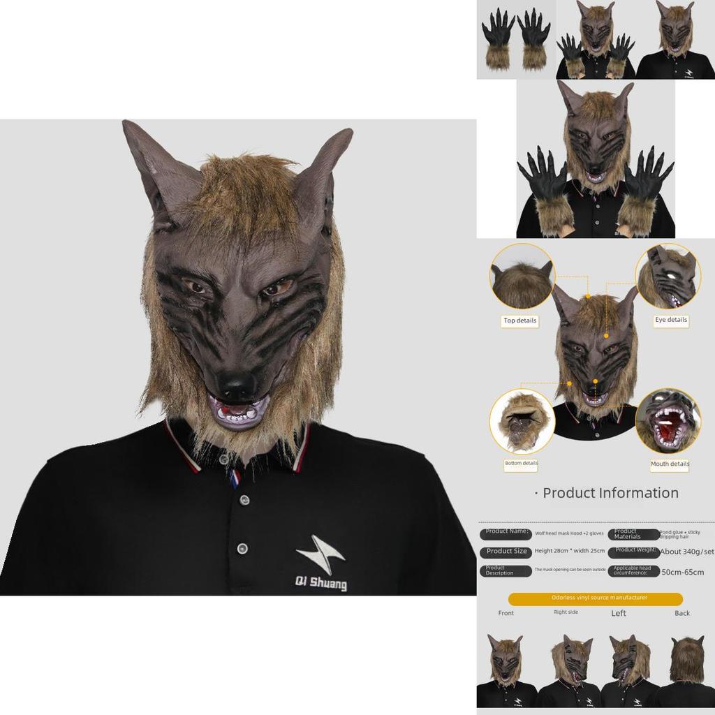 Furchterregende Wolfskopfmaske und Handschuhe Set für Halloween-Party Kostüm Spaß und kreatives Verkleiden