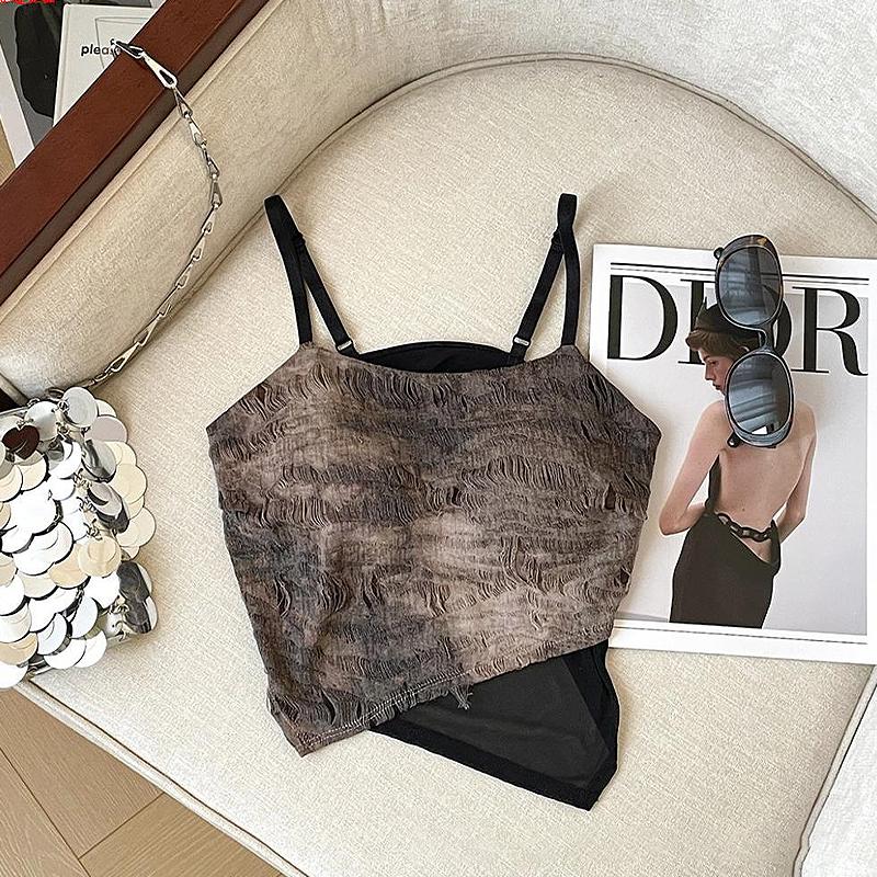 

Американская Spice Girl Поддельный Двухкомпонентный Женский Летний Необычный Контрастный Цвет Тай-Дай Майка на Бретелях Нишевый Уникальный Топ