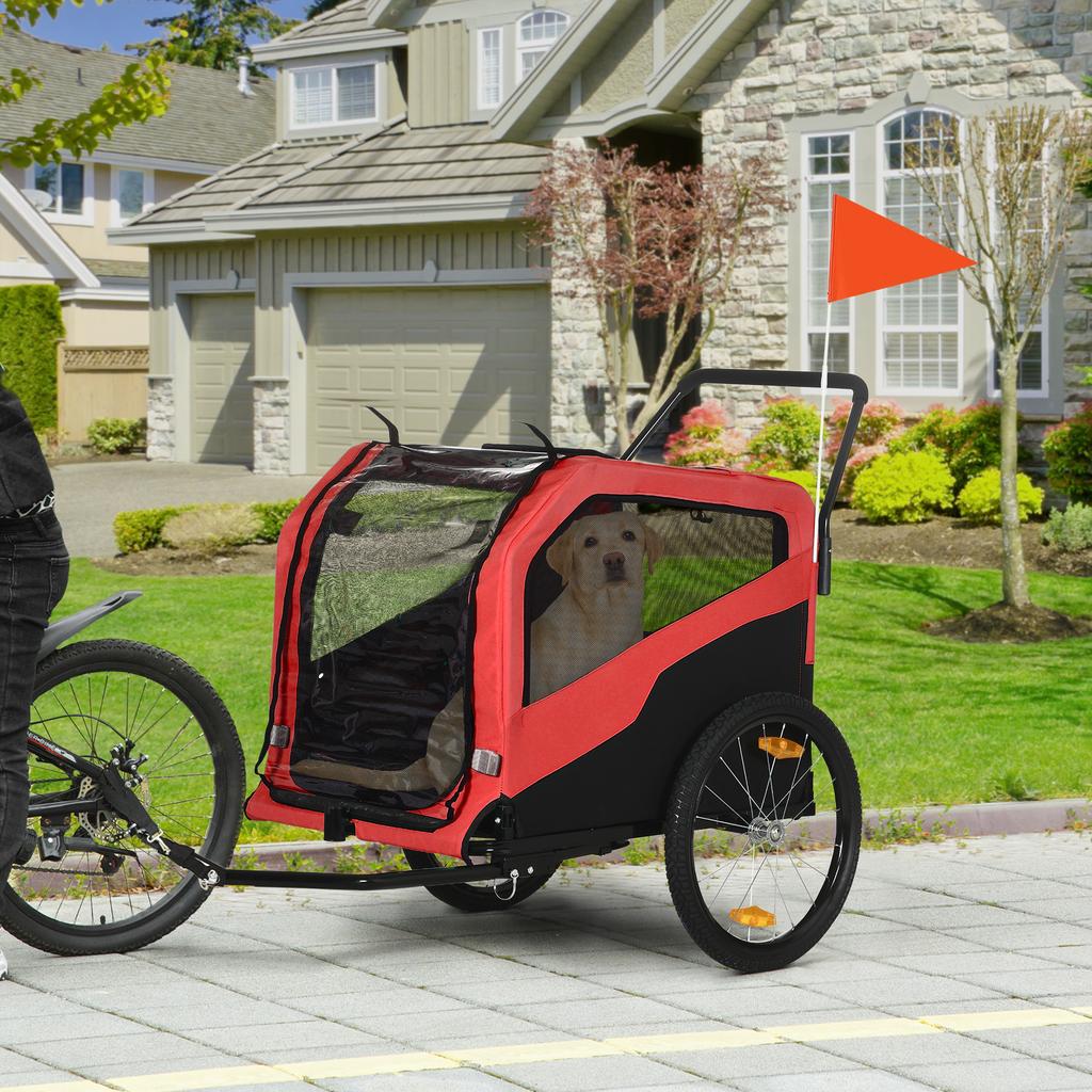 2-in-1 Hundefahrradanhänger Haustierkinderwagen für große Hunde mit Kupplung, 20-Zoll-Räder, Haustier-Fahrradkarren Transportwagen für Reisen, Rot
