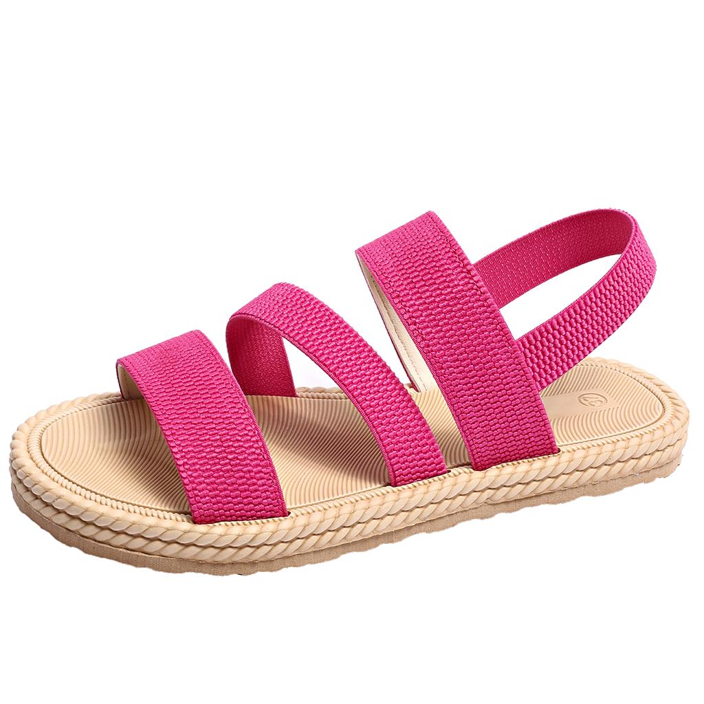 Summer Elastic Band Flat Sandals for Women Lightweight Casual Slip On Sandals Woman Comfortable Non Slip Beach Shoes Plus Size