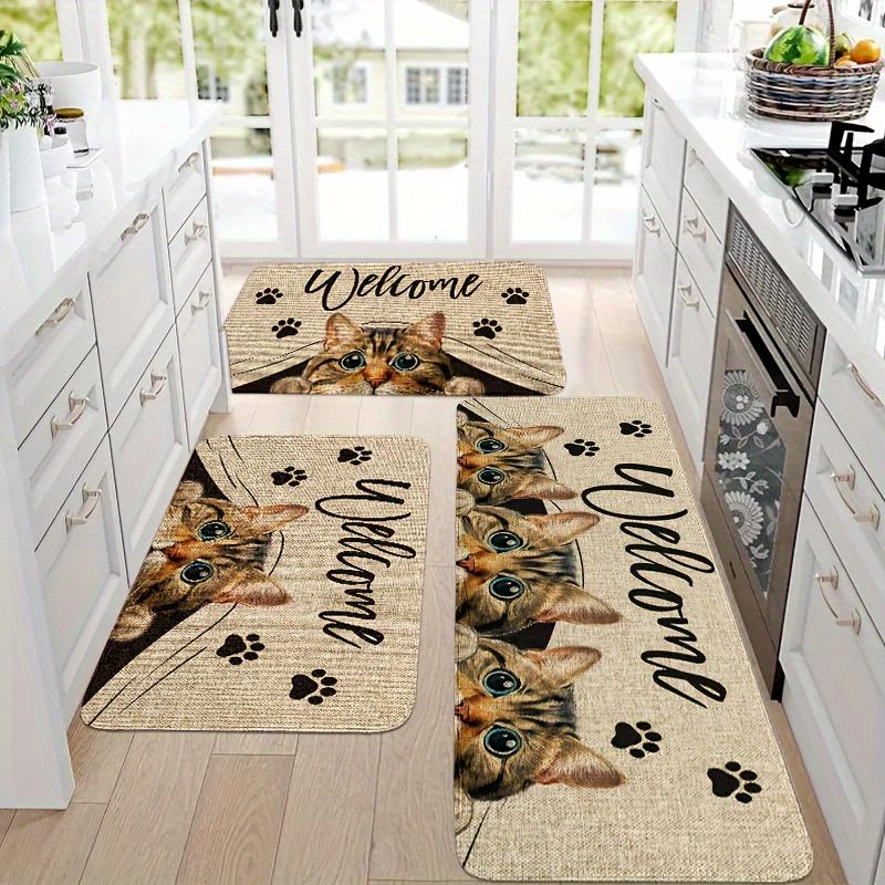 1 Stück Anti-Ermüdungs-Küchenteppiche Niedlicher Katzen-Druck Wasserdicht Rutschfest Dick Gepolsterte Küchenmatte Hochbelastbare Komfort-Stehmatte für die Küche