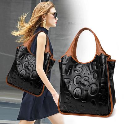 Commuting Contrasting Handbag New Style of First-layer Cowhide Large Capacity Casual Daily Shoulder Bag