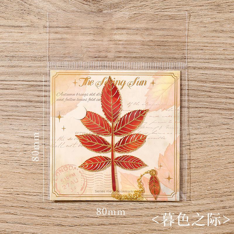 Exquisite Leaf Metal Bookmark with Metal Chain Pendant Maple Apricot Leaf Book Markers Reading Accessories Student Stationery