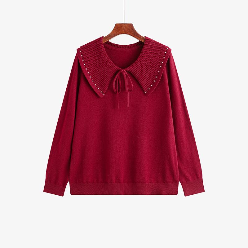 

Plus Size Women s Beaded Lapel Sweater - Hollow Out Knitwear for Winter 2025 XL (60-75 kg) вино красного