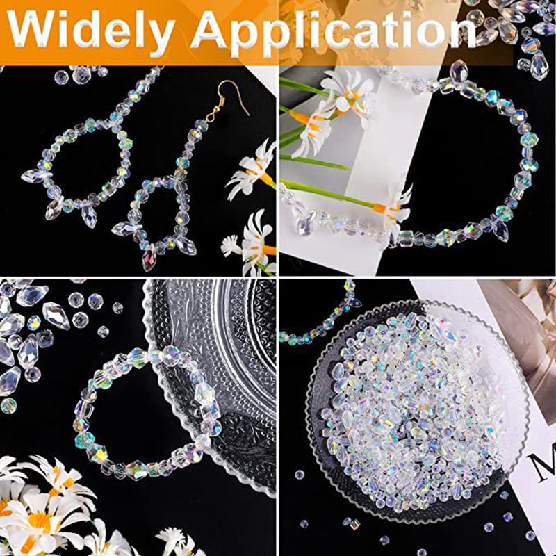 300pcs Mixed Sizes Crystal Rondelle Light AB Gems Loose Beads Clear Crystal Glass Crafts Shiny Jewelry DIY Necklace Kit