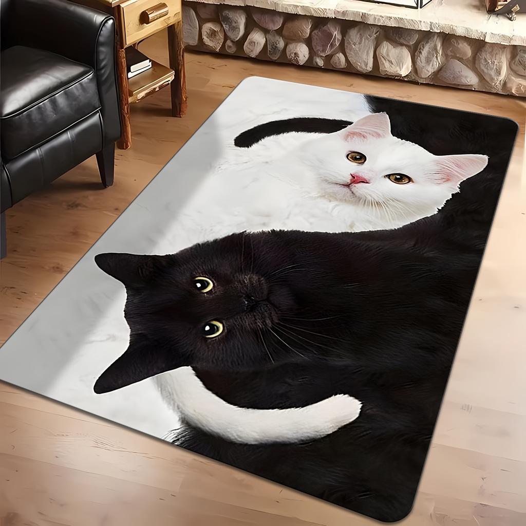 1Pcs Cute Cat Pattern Floor Mat Modern Kitchen Polyester Rug Non-Slip Colorful Indoor Carpet, For Home Bathroom Bedroom Living Room Decor