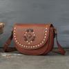 Genuine Leather Saddle Bag, Retro Riveted Handcrafted Gemstone Crossbody Bag, Single-shoulder Women's Bag