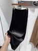 High-Waist Black Velvet Split Midi Skirt - Women's Autumn/Winter Fashion