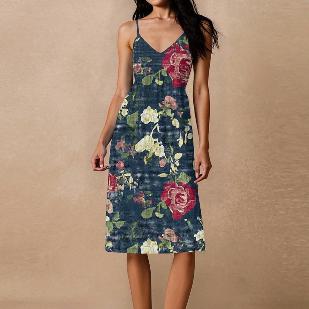 Women's Spaghetti Strap Backless Bow Loose Casual Beach Holiday Dress Sundress
