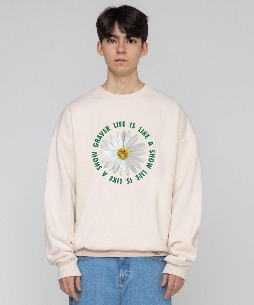 GRAVER [Unisex] Daisy Flower Circle Logo Sweatshirt_Cream