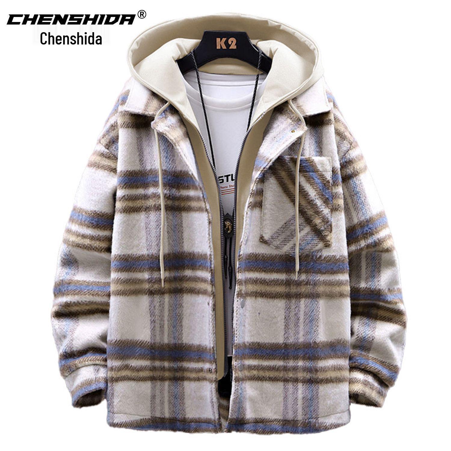 Мужская модная клетчатая двухкомпонентная куртка с капюшоном - Стильный зимний топ Large хаки