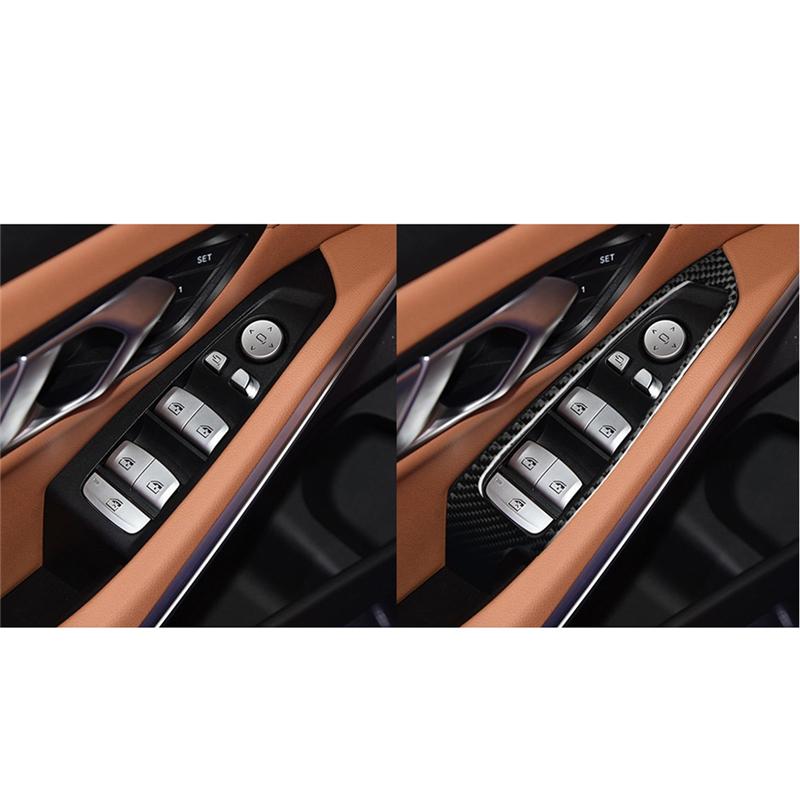Carbon Fiber Car Windows Control Lifting Panel Trim Cover Frame Stickers For BMW 3-series G20 G28 325li 330d 335 2019-2020