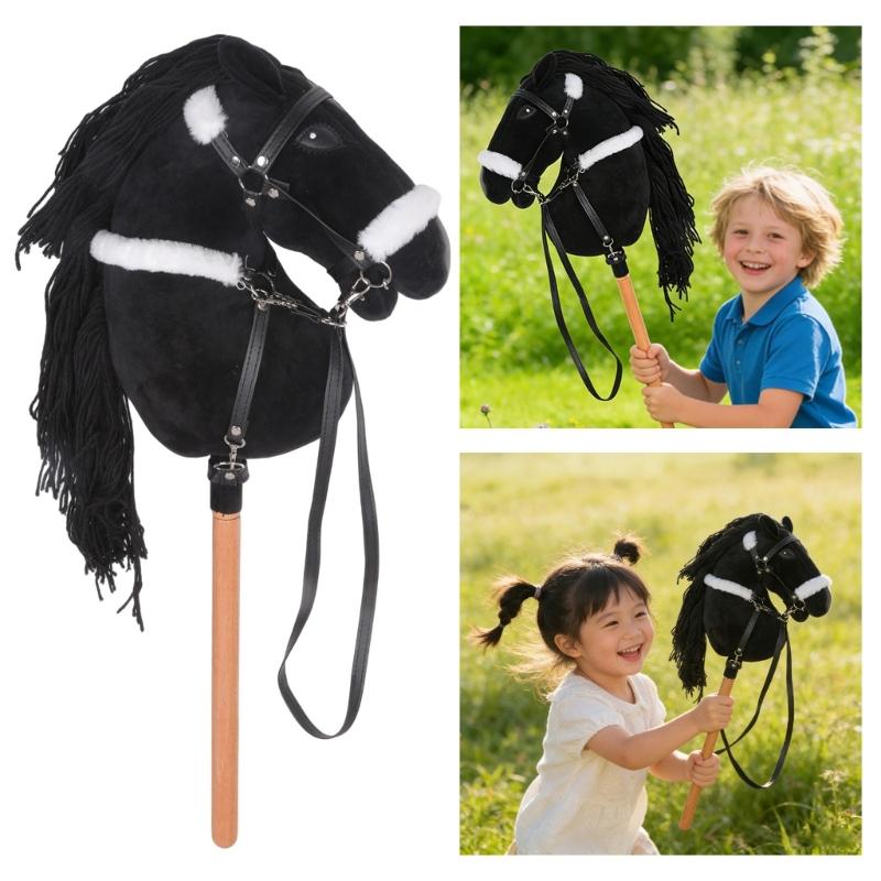 Testa di Cavallo Peluche Realistica Accessorio per Giochi di Ruolo Montata su Manico di Legno per Feste in Costume per Bambini ed Eventi Scolastici