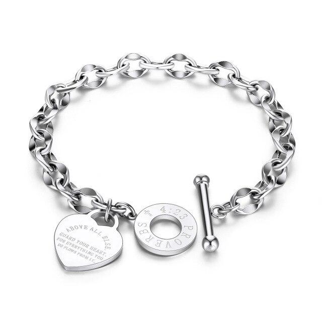 Bracelets De coeur d'amour en acier inoxydable pour femmes, cadeau De fête, bijoux à la mode, chaîne Bracelets porte-bonheur