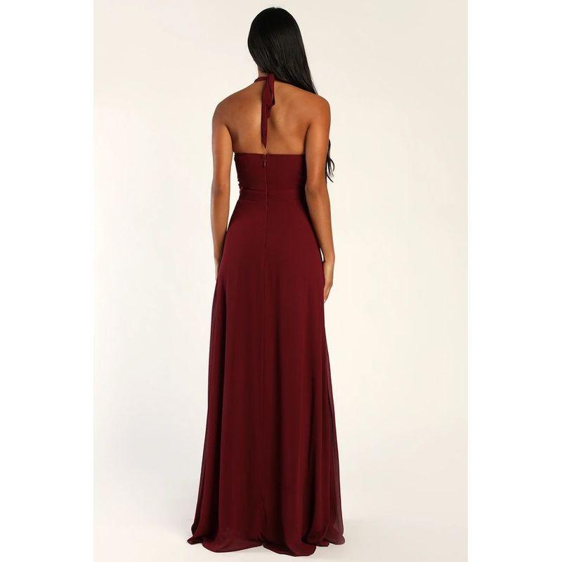 Export New Arrival Lu's Light Vacation Elegant Low-Cut Slit Slim-Fitting Slim Looking Beautiful All-Match Elegant Female Dress