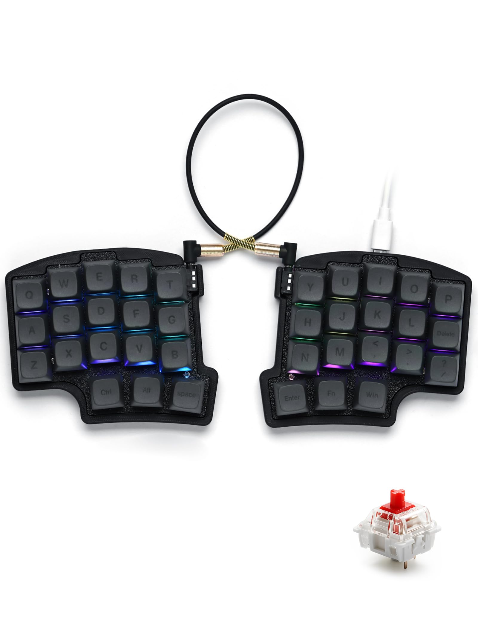 

YIVU Wired Split Mechanical Orthogonal PBT Ergonomic Supports Key RGB Gaming Linear Smooth Feel Keyboard, 40% Layout, 35 Layout, Keycaps, Design, чорний