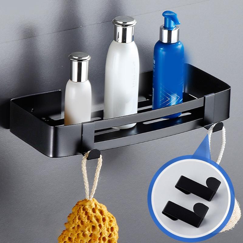 Wall Mounted Bathroom Shelve Multifunctional Storage Tray Shampoo Holder with Metal Hooks Toilet Kitchen Accessories