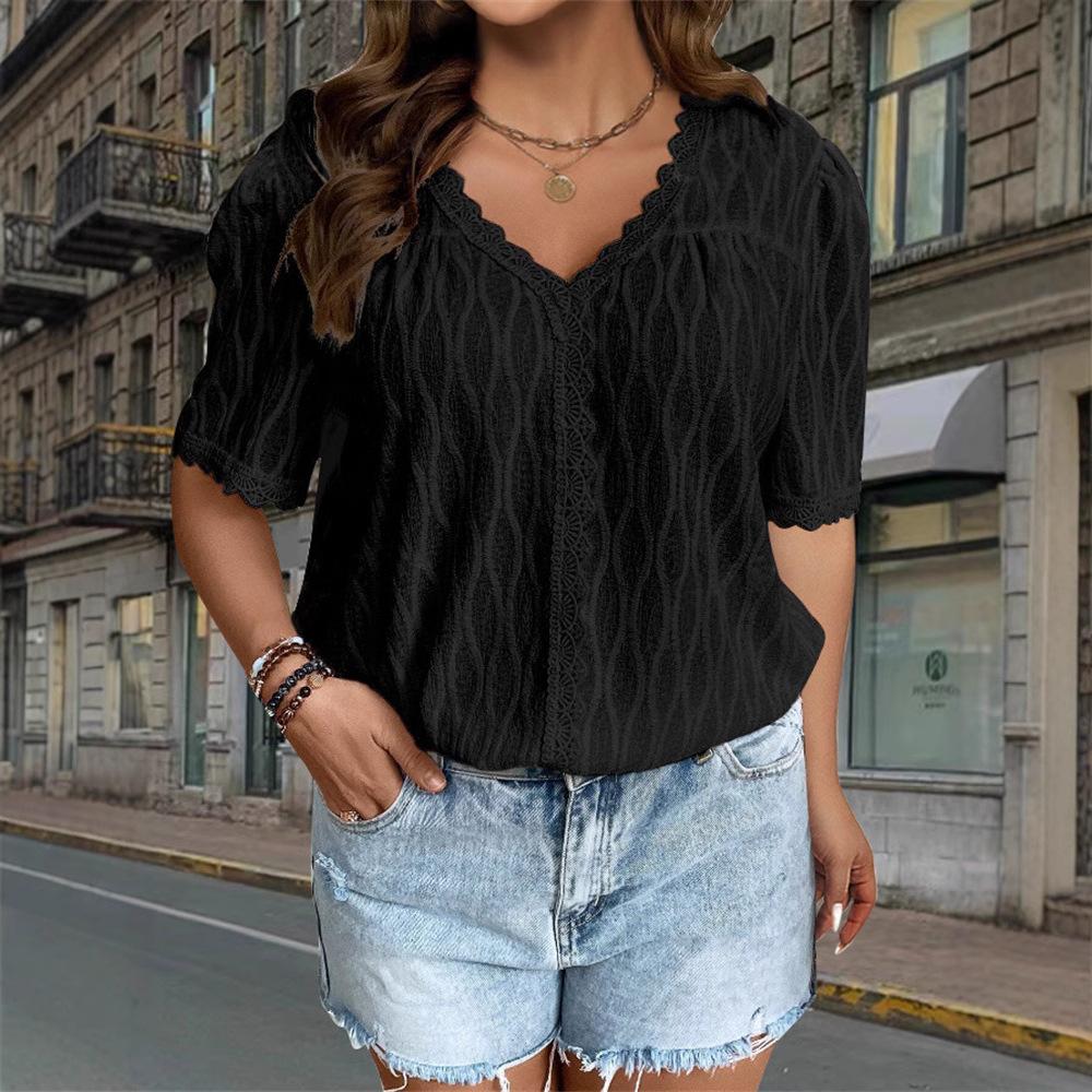 Women's Summer Short Sleeved Lace Decoration Fashionable And Elegant T-shirt Top