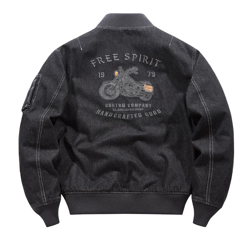 Pánská džínová bunda Vintage Slim-fit Motocyklová Vyšívaná Zipová Ležérní Bunda Kabát