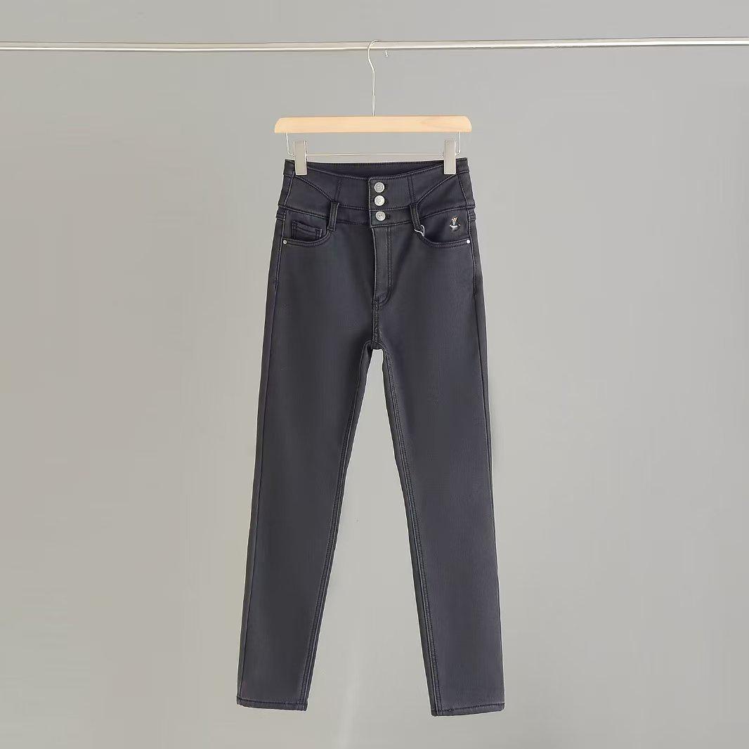 

2025 Autumn/Winter Women s High-Waisted Warm Velvet Denim Skinny Pants Large