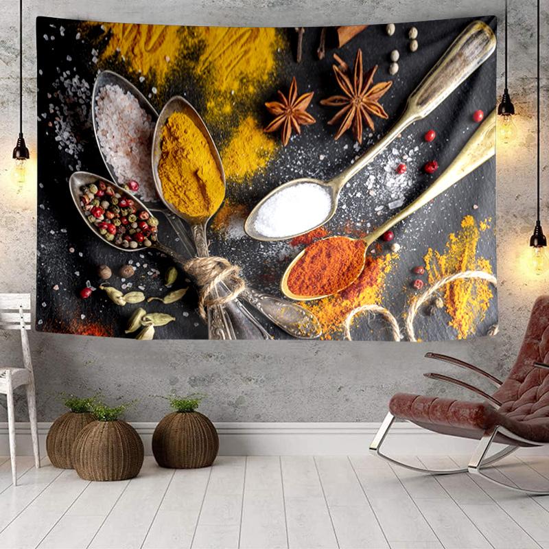 Spice Variety On Wooden Background Tapestry Room Decoration Wall Hanging for Living Room Bedroom, dormitory, Birthday and Christmas gifts