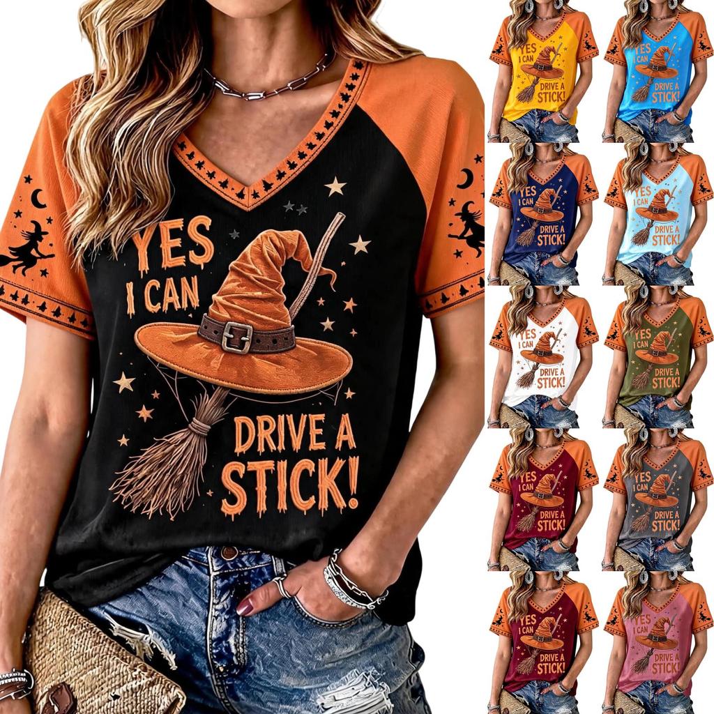 Women's Halloween Printed Raglan Sleeve Tee for Casual Festive Wear