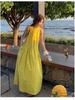 Elegant Yellow Sleeveless Halter Neck A-line Dress - Women's Retro Resort Style.