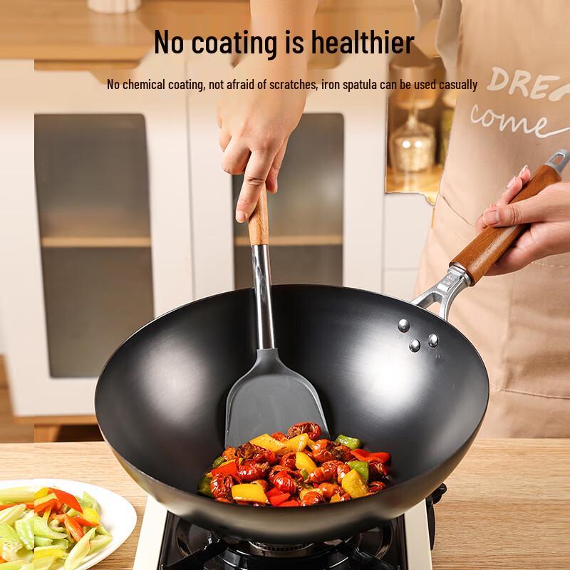Traditional Uncoated Cast Iron Round Bottom Wok