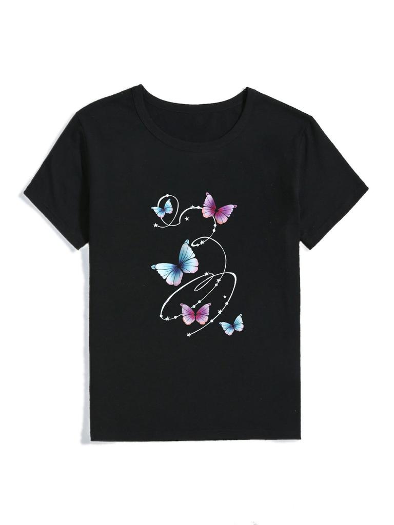 Women's Casual Minimalist Round Neck Short Sleeve Print T-shirt