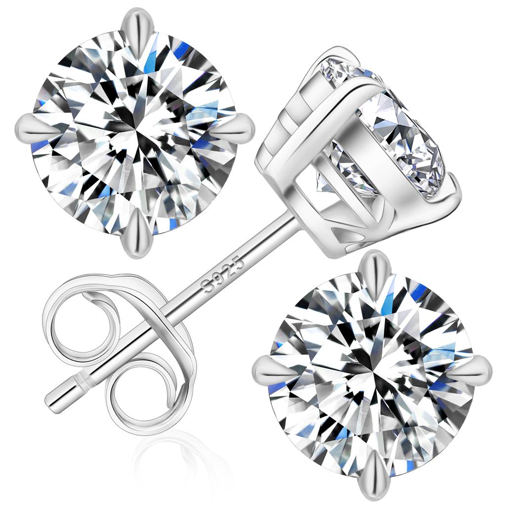 3 Sharp Claw Pass Diamond Tester Moissanite Stud Earrings 14K White Gold 925 Silver VVS 4-7.5mm Moissanite Stud Women Earrings