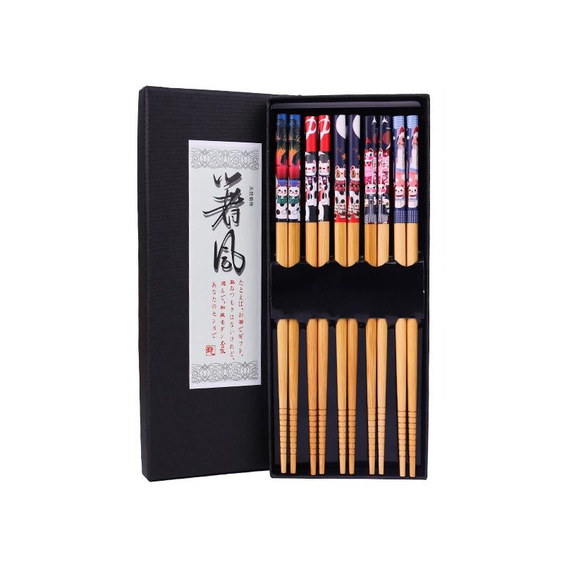 5Pairs Reusable Chopsticks Handmade Bamboo Japanese Natural Wood Chopsticks Sushi Ramen Food Chopsticks Kitchen Accessories