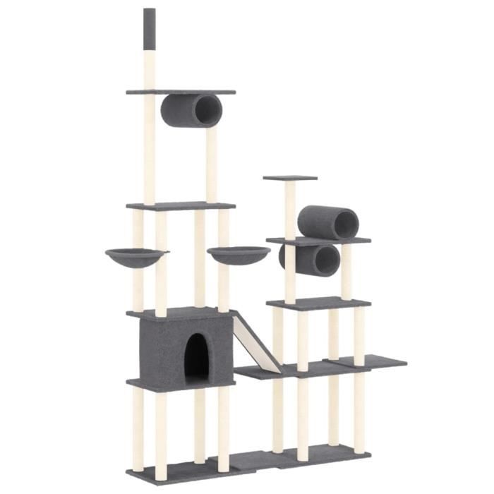 171617 vidaXL Cat Tree with Sisal Scratching Posts Dark Grey 279 Cm