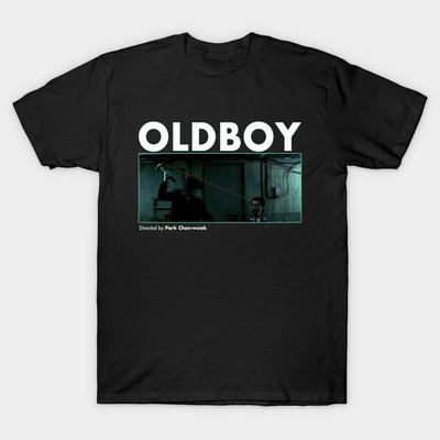 Męska Czarna Koszulka z Nadrukiem Oldboy Fan Art Nadruk na Papierze Transferowym Bez Wycinania Bawełniana Koszulka
