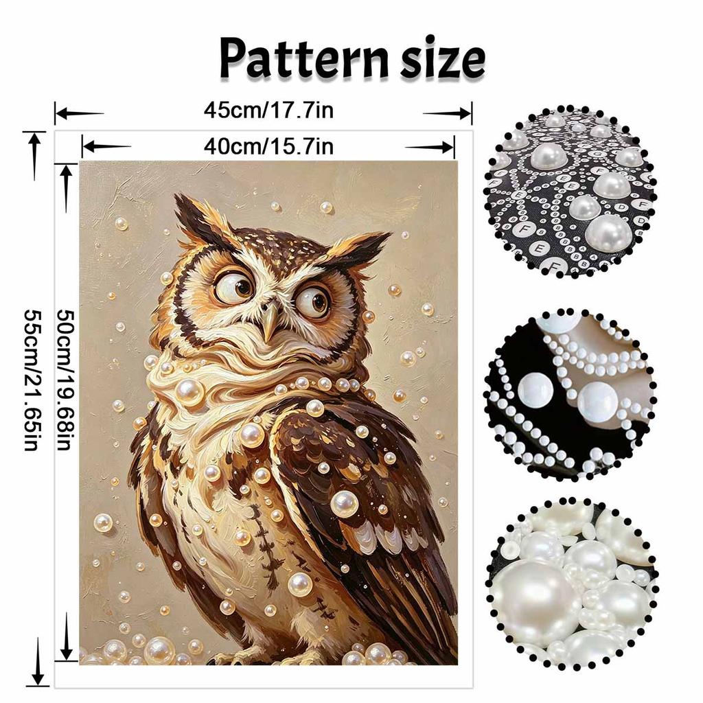 Whimsical Owl Portrait Framed Pearl Painting Kit DIY 3D Sparkling Bead Canvas Art Relaxing Handmade Craft Gift for Women and Beginners