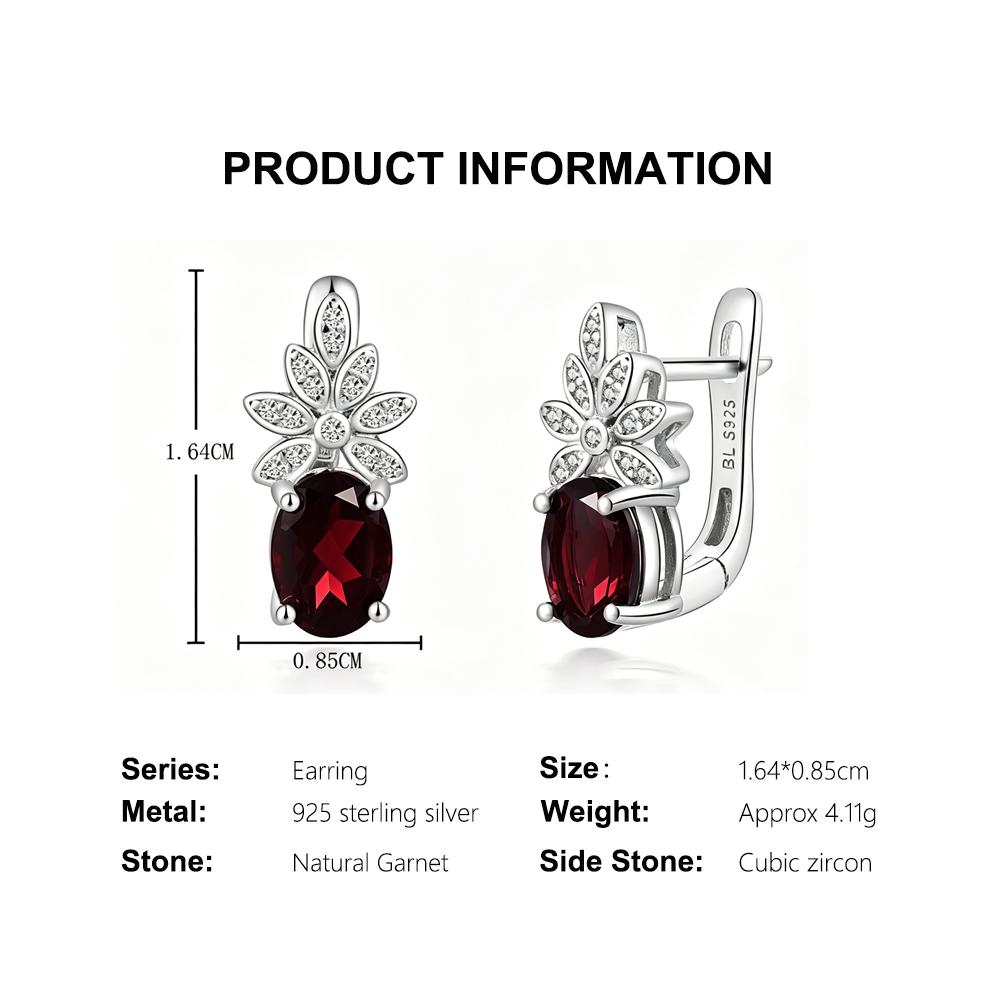 Classic Design 925 Sterling Silver Natural Garnet Women's Clasp Earrings Gemstone Fine Jewelry for Valentine's Gift